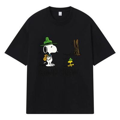 2026 Snoopy i Woodstock Nadruk Graficzny Y2k Harajuku Streetwear 100% Bawełna Koszulka Codzienna Oversize Letnia Męska Koszulka