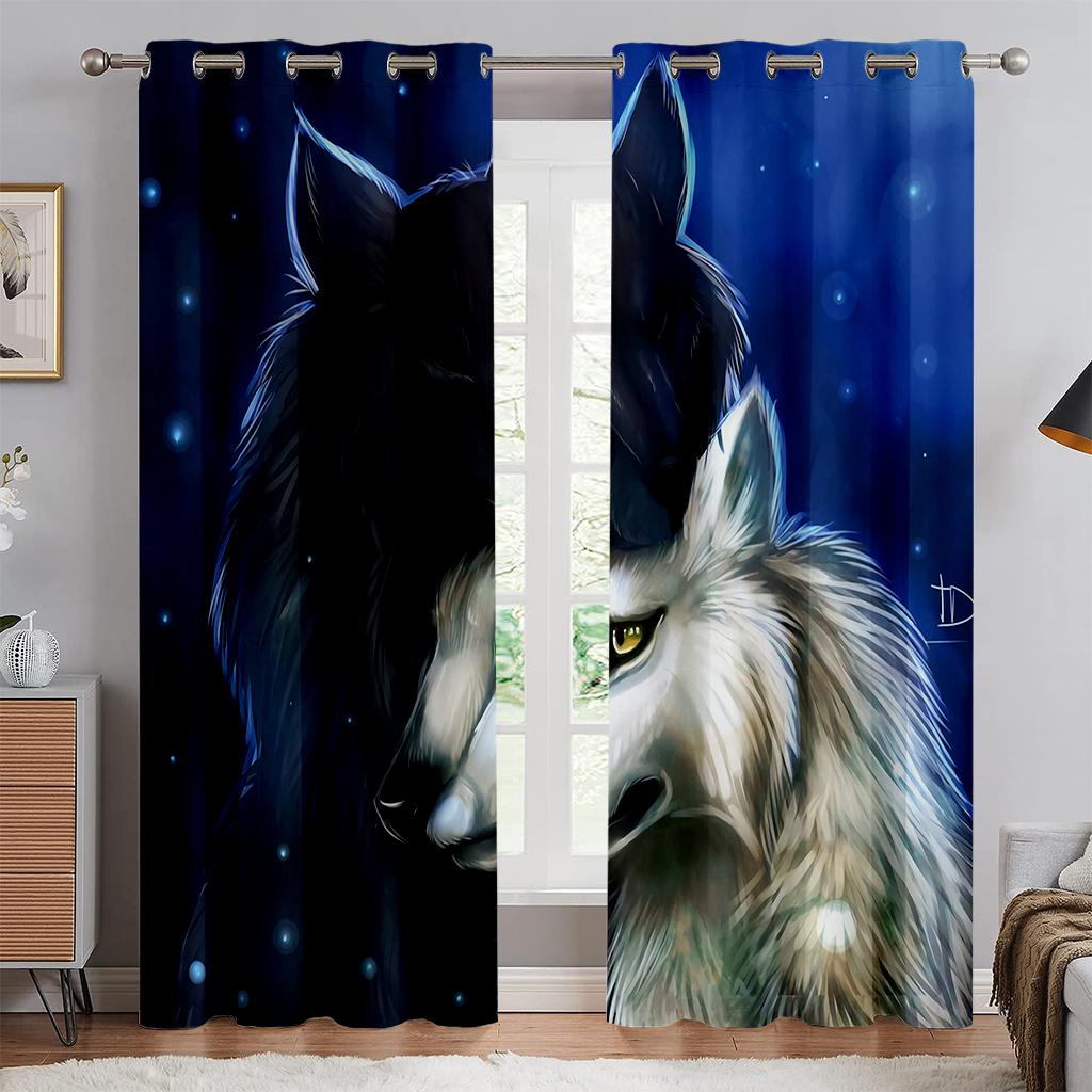 Starry Sky Water Fire Wolf Symmetrical 3d Printing Curtain Bedroom Living Room Study Kitchen Curtain Home Decoration 2PCS