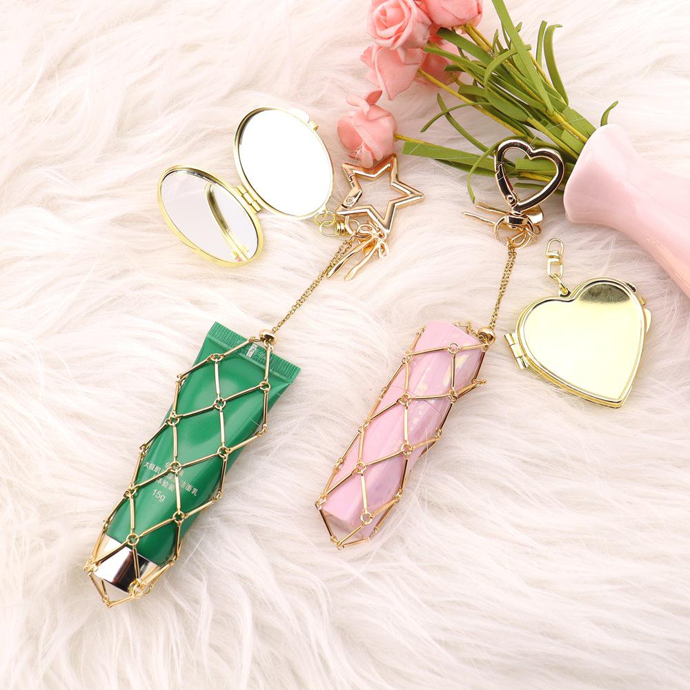 Fashion Metal Mesh Crossbody Bag Charm Keychain Lipstick Accessory