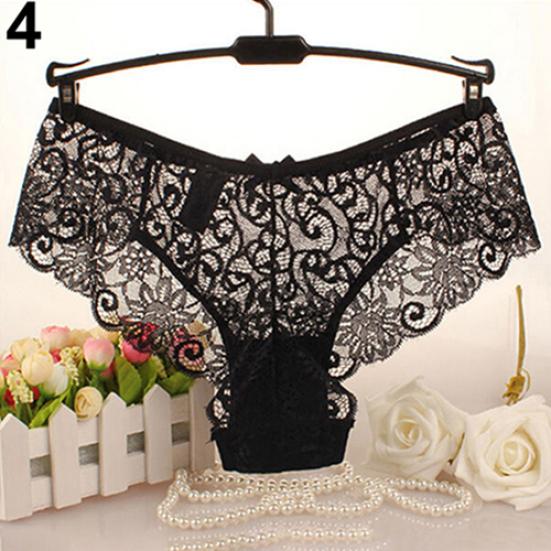 Women's Sexy Sheer Floral Lace Mid Rise Thong Panties Briefs Erotic Underwear Plus Size