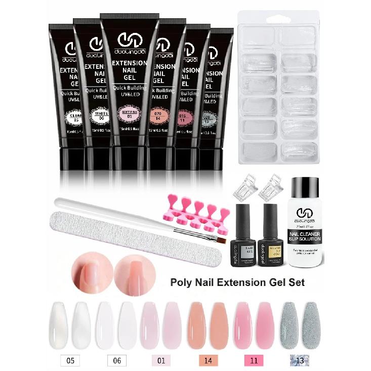 Poly Gel Extension Tool Set, Including 30ml of Cleaner Fluid, 7.5ml Base Coat and Top Coat, Nail Mold, Nail Clip and Nail Brush