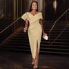 Women Elegant Solid Color Lantern Short Sleeve V Neck High Waist Long Bodycon Dress For Party Wedding Banquet