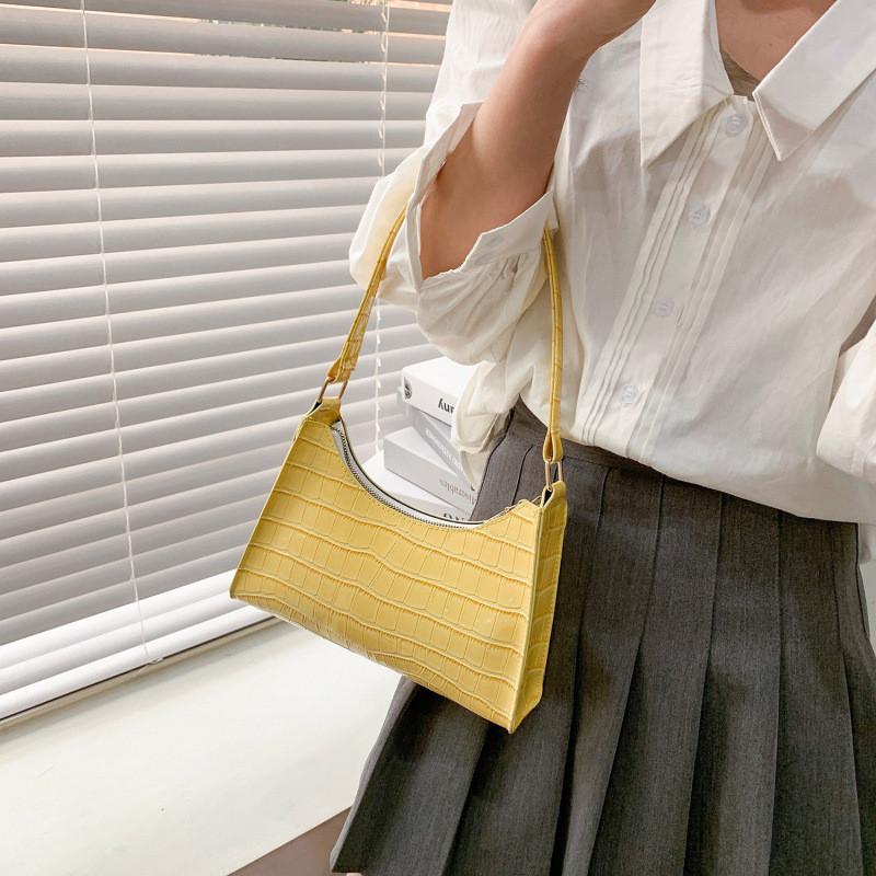Womens Pu Crocodile Embossed Underarm Bag With Zipper Closure Crossbody Purse For Daily Outfits