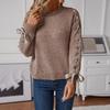 Women's Lace-up Sweater for Autumn and Winter Solid Color Loose Bow Pullover Sweater