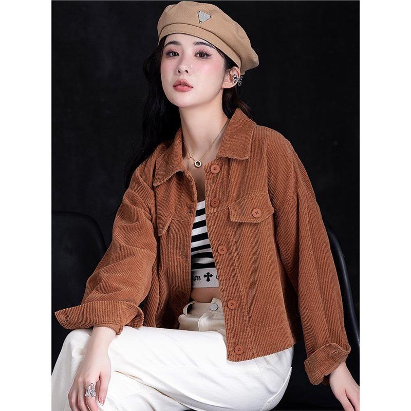 Damen Cordjacke - Herbst 2024 Kurze einfarbige Oberbekleidung