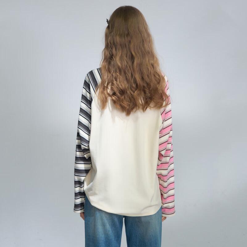American Style College Print Cat Loose Long-Sleeve T-Shirt