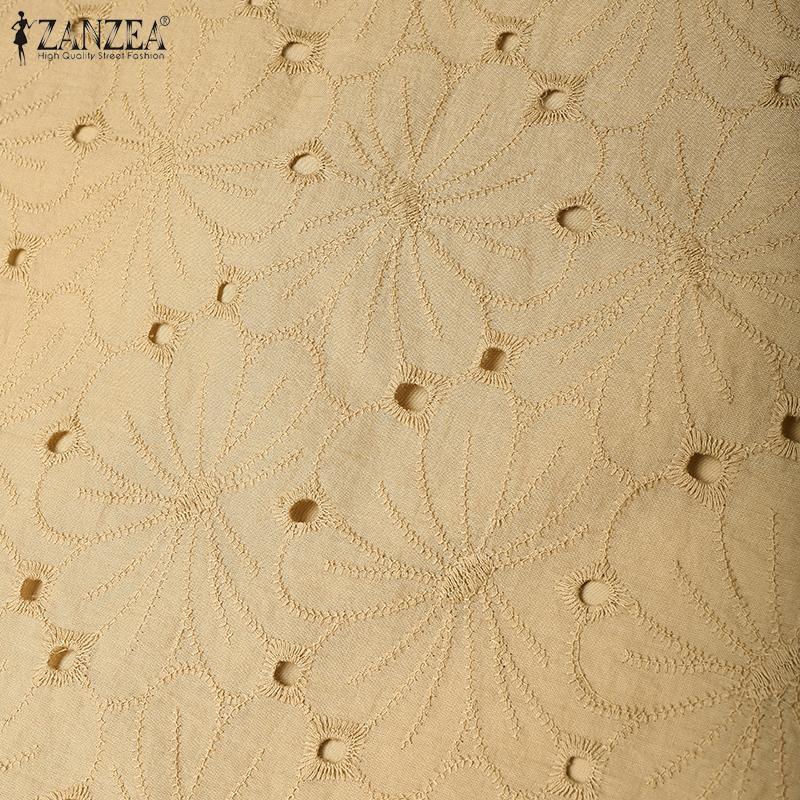 ZANZEA Rochie Casual de Damă cu Gât Rotund, Mânecă Scurtă, Patchwork, Brodată