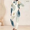 Women Plus Size Round Neck Long Sleeve Printed Longline Top And Fitted Pants Two Piece Set