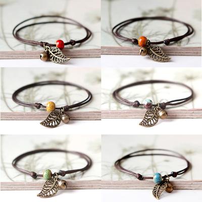 Keramik Perlen Armband Armreif Seil Kette Vintage Blatt Anhänger Paar Schmuck