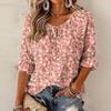Women's Casual Floral Print Ruffled Blouse with Tie Neck and 3/4 Sleeves