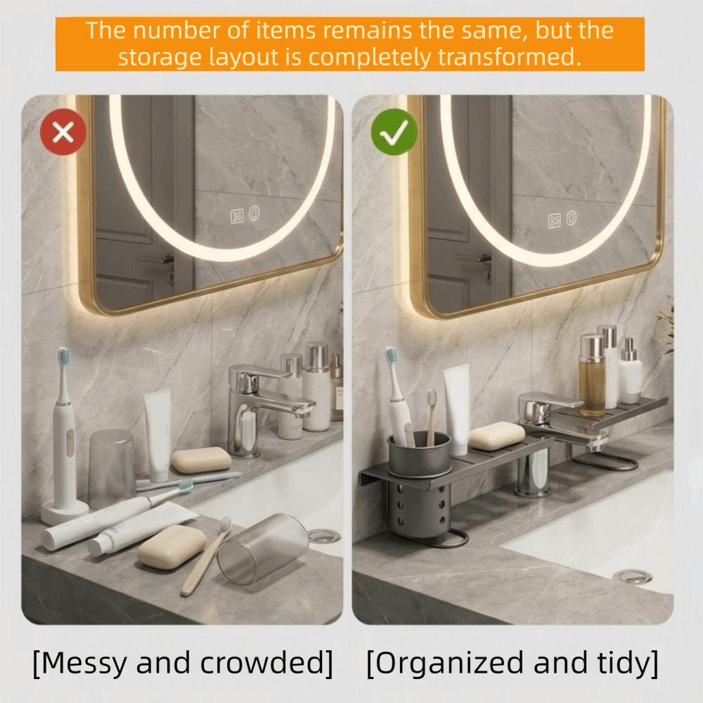 Carbon Steel Faucet Storage Shelf Hollow Out Kitchen Sink Shelf Bathroom Storage Rack for Kitchen