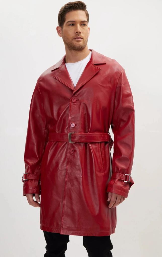 Leather Handmade Lambskin Soft Wear New Men Stylish Trench Coat Red Fashionable