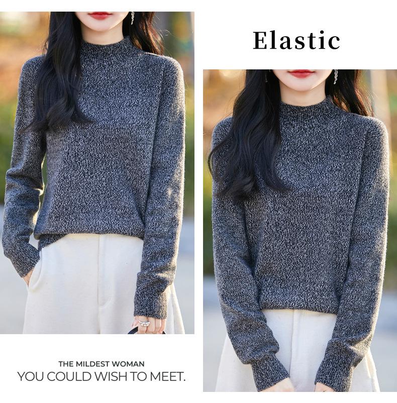 Temperament Velvet Heather Yarn Sweater - Women's Soft, Skin-Friendly Thick Knit Half-High Collar for Autumn