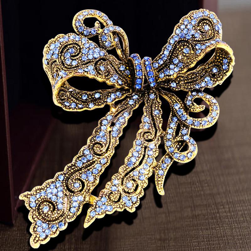 

Baroque Luxury Rhinestone Bow Design Brooch Party Favors Jewelry Suit Coat Skirt Decoration Gift синий