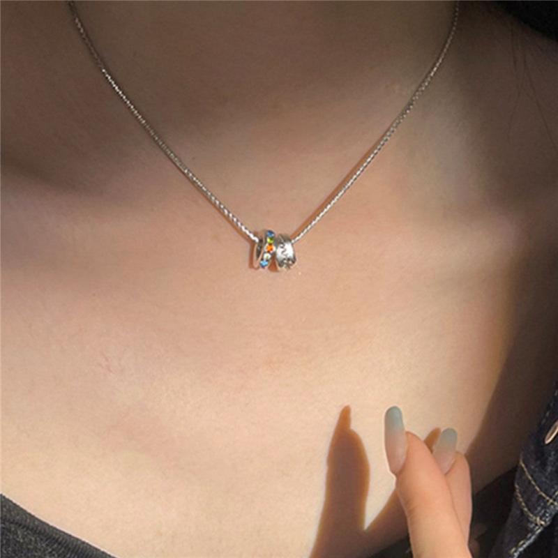Trendy Exquisite Zircon Pendant Necklaces For Women New Design Rainbow Double Circle Chokers Snake Bone Chain Neck Jewelry Gift