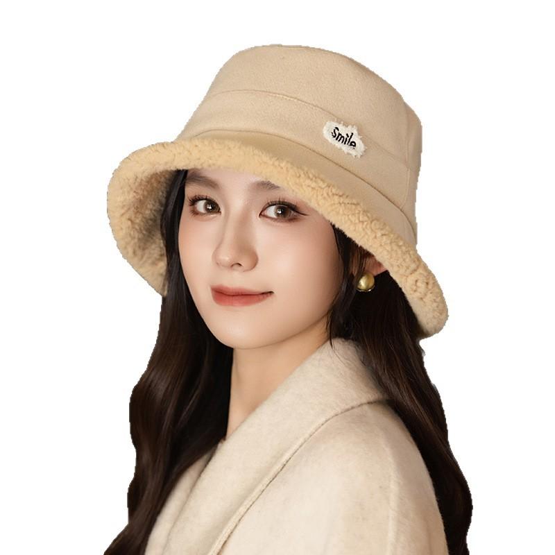Japanese New Thickened Plush Smile Fisherman Hat Autumn and Winter Outdoor Windproof and Warm Basin Hat Versatile Bucket Hat