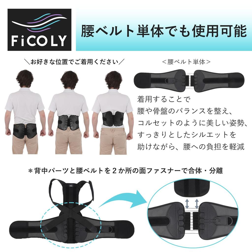 FiCOLY Back and Waist Posture Supporter with Mesh Back Posture Supporter, Pulleys, Support, 2-Way Belt, Corset, Unisex, FB-4 (L)
