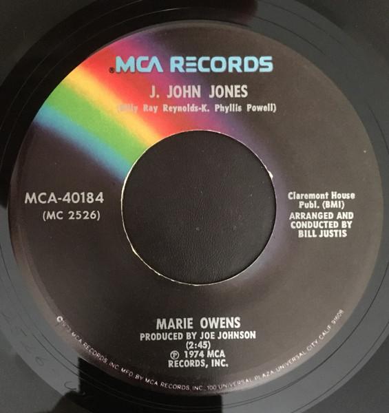 

7inch Record MARIE OWENS J. John Jones MCA40184 MCA Records 1974 US CountryFolk Used