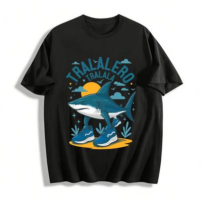 Funny Shark Walking Print Casual T-Shirt Pure Cotton T-shirt
