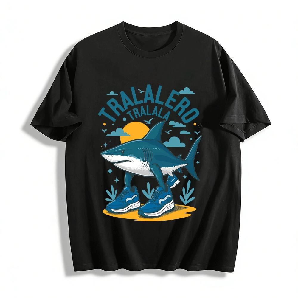 Funny Shark Walking Print Casual T-Shirt Pure cotton T-shirt XXS