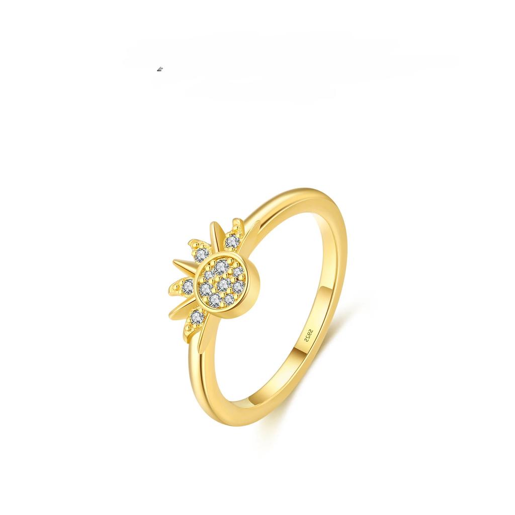 YILUOCD CopperSun and Moon Ring Set for Women Sparkling Cubic Zirconia Stackable Rings Promise Couple Fine Jewelry