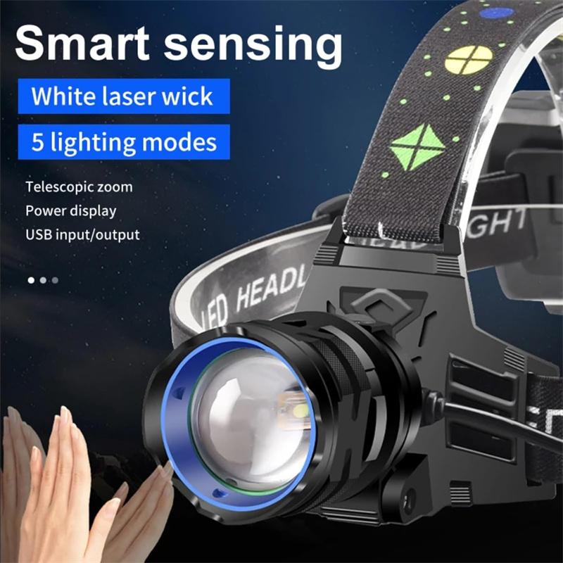 Far LED Putere Mare Luminozitate Mare Far LED Reîncărcabil prin USB Zoom Lanternă Frontală Rezistentă la Apă Lanternă de Exterior Camping Pescuit