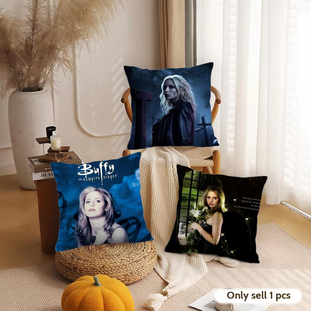 B-Buffy Vampire Slayesr Cushion Cover Silky Short Plush Invisible Zipper Dustproof Sofa Pillow Case For Home Decor