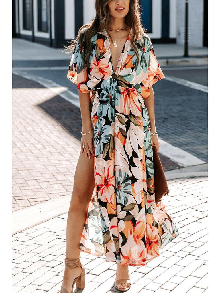 2026 Summer Floral V-Neck Dress: European & American Style, Slimming Fit for Women