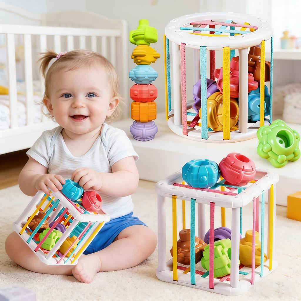Montessori Shape Blocks Sorting Game for Baby Sensory Cube Colorful Blocks Educational Learning Toys Newborn Gift 0-12 Months