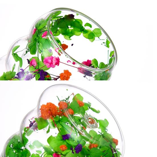 Dried Flowers Insulated Coffee Mug Double Wall Clear Glass Heat Resistant Tea Cup for Water