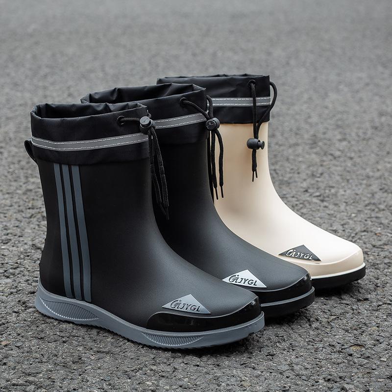 Men Mid-calf Rain Boots Slip-On Waterproof Rubber Rain Shoes Work Mud Boots Durable Non-Slip Boots for Farming Gardening Fishing
