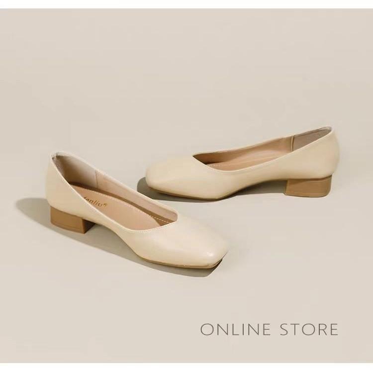 2025 new thick heel gentle fairy square head single shoes flat sole one pedal soft sole versatile female Doudou shoes female