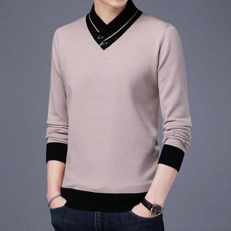 

Men s Trendy V-Neck Winter Sweater with Fleece and Buttons M