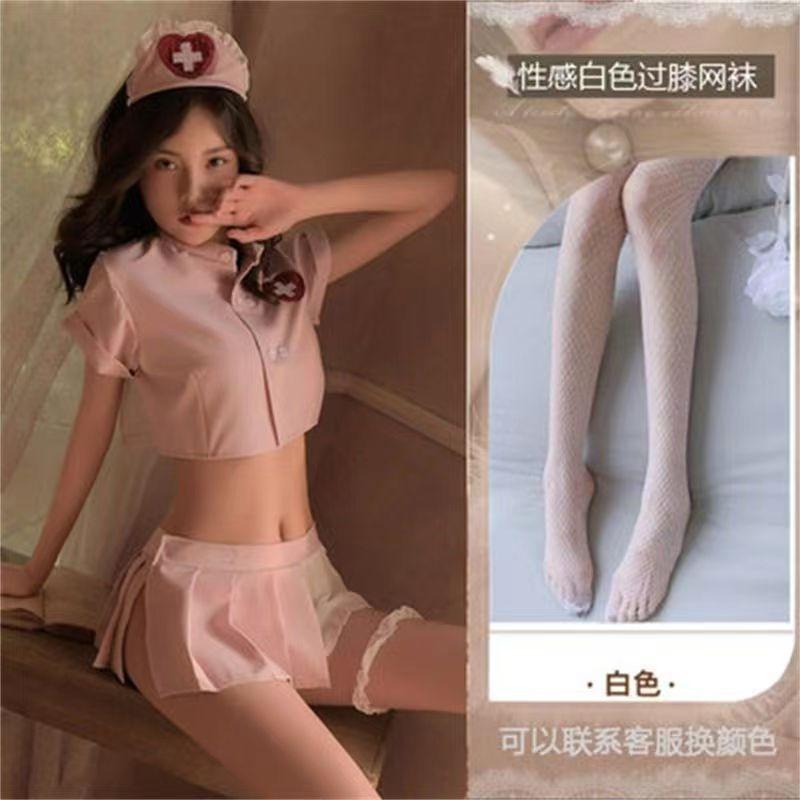 Sexy Female Sexy Sweet See-through Short Top Pleated Skirt Nurse Uniform Seduction Suit A