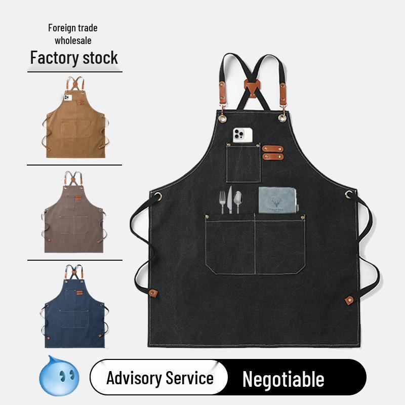 Thickened Canvas Waist Apron with Printed Logo for Coffee and Nail Salon Workwear