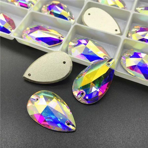 K9  Supplier AB Crystal Glass Sew-on Beads Drop Shape Wedding Dress Decor Sewing Rhinestones Glue Applique Technique
