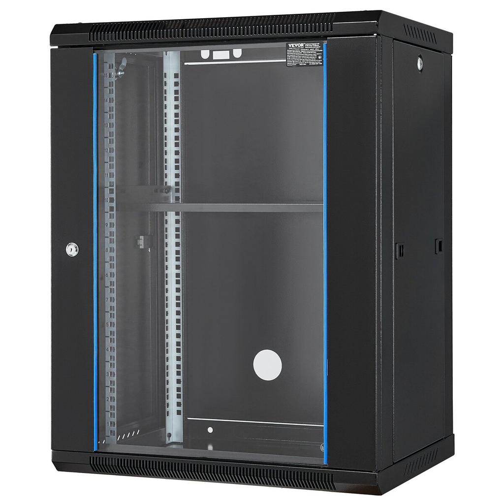 15U Wall Mount Network Server Rack Cabinet Enclosure 18'' Glass Door Lock