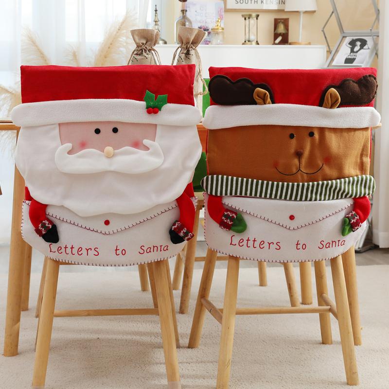 Christmas Chairs Back Covers Set Envelope Bag Design Santa-Claus Snowman Seat Slipcovers For Home