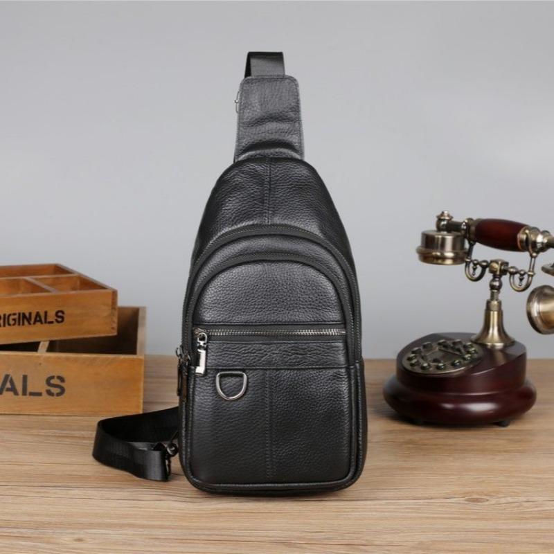 Genuine Leather Men's Chest Bag, Casual and Fashionable Crossbody Single-shoulder Bag, Durable Backpack