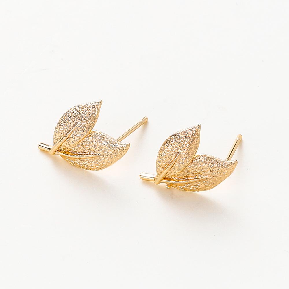 2/4pcs Leaf 11*15MM 18K Gold Color Brass Tree Leaf Leaves Stud Earrings Pins High Quality Jewelry Findings Accessories