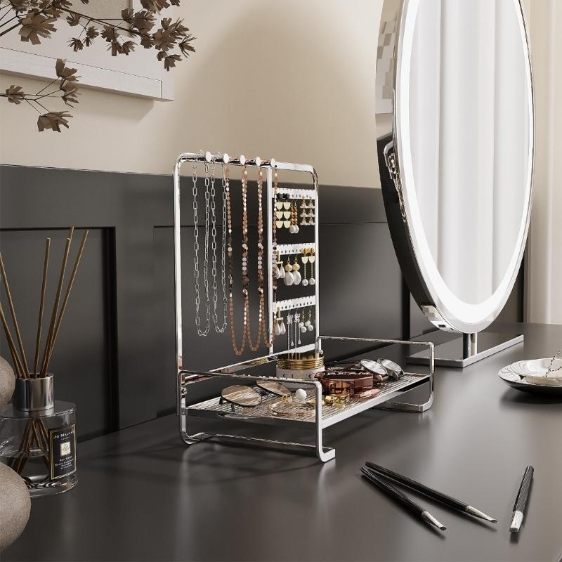 Elegant Metal Jewelry Stand with Tray Stylish Jewelry Stand Organizers Display Rack for Modern Home Accessory Storage
