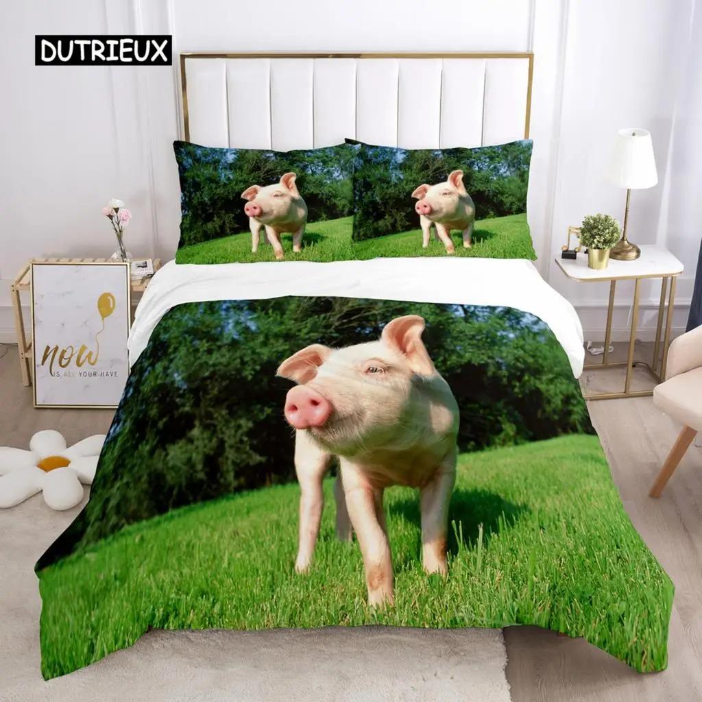 Sada povlečení na peřinu s motivem prasátka z mikrovlákna velikosti Queen, roztomilé prasátko, zvířecí motiv, sada pro dva, farmářská zvířata, 23dílná, povlečení na peřinu pro chlapce a dívky