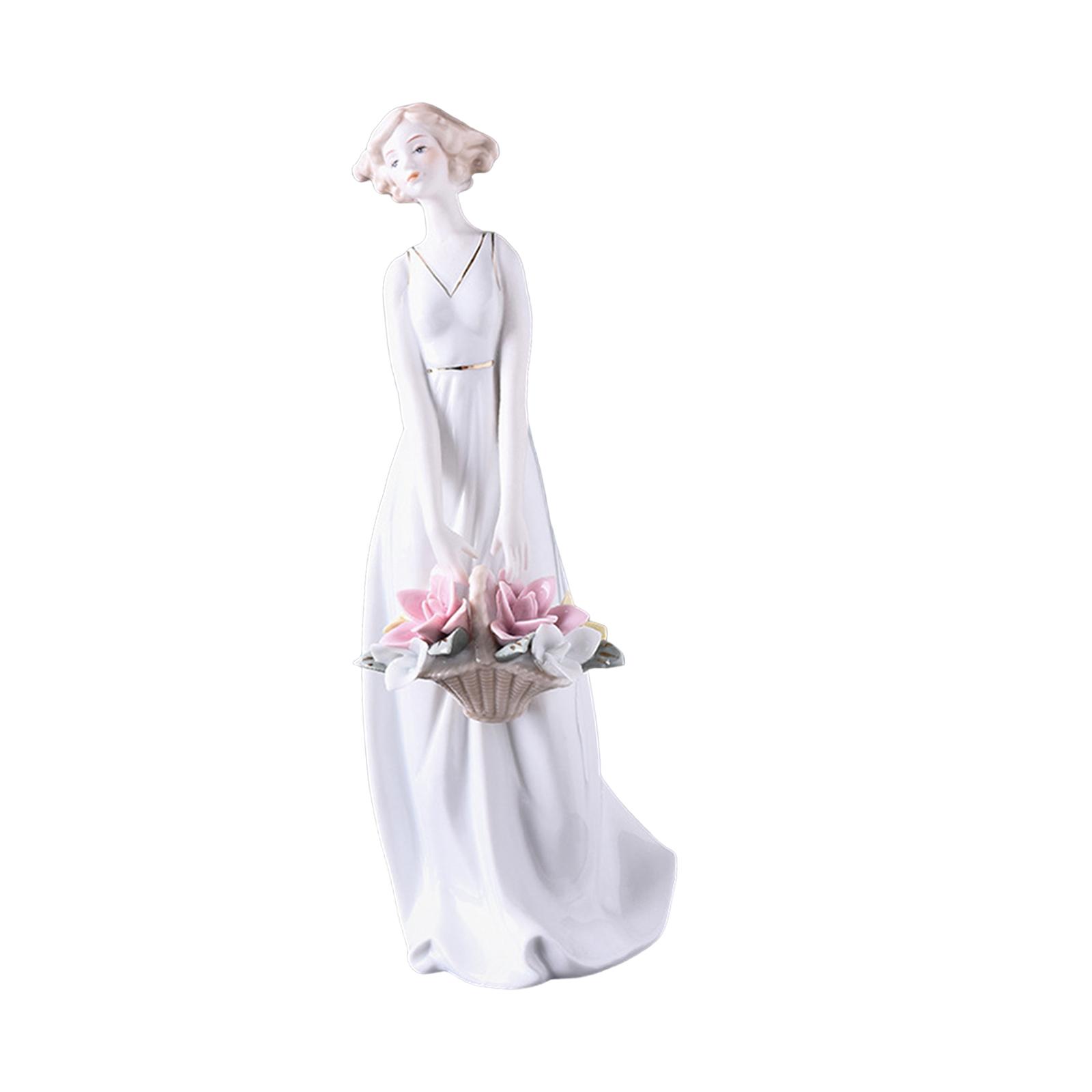 

Porcelain Lady Statue Centerpiece Ornament Ceramic Girl Figurine for Living Room Shelf Fireplace Bedroom Housewarming Gift