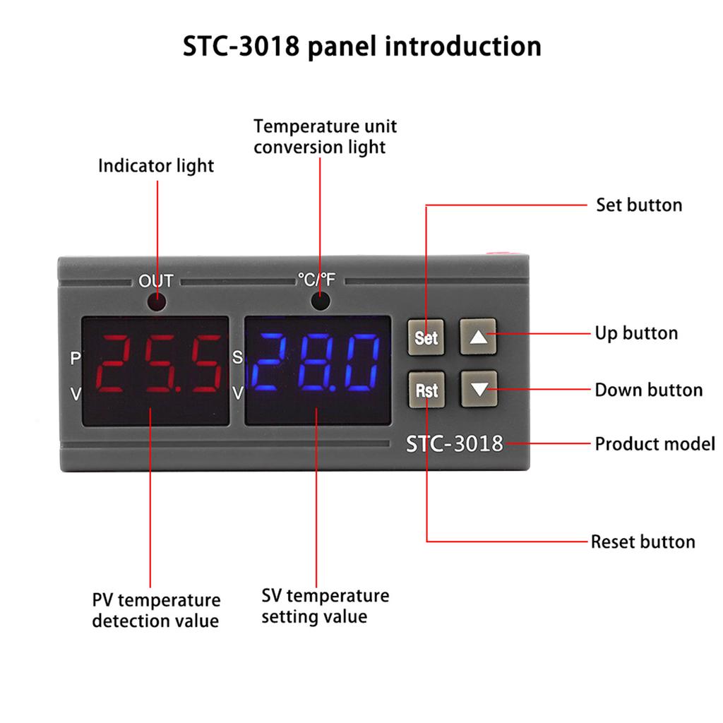 STC 3018 Digital Temperature Controller Sensor Thermostat with NTC Cable Length 1M (24V)