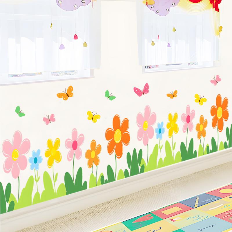 Colorful Flowers Butterflies Window Stickers Static Cling PVC Waterproof Floral Decal For Home Bedroom Bathroom Glass Decoration