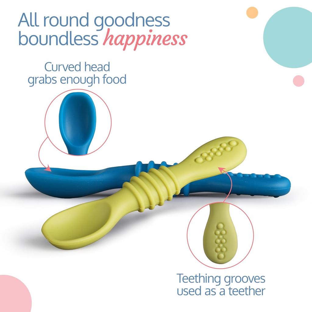 LuvLap Silicone Baby Feeding Spoons Set Of 2 For Baby Led Weaning And Self Feeding