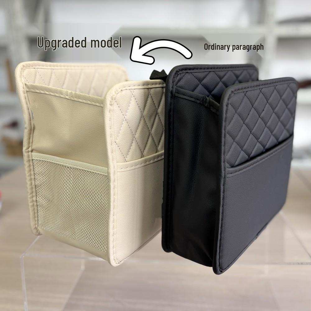 Suede Car Seat Back Organizer with Cup Holder & Multi-Grid Storage