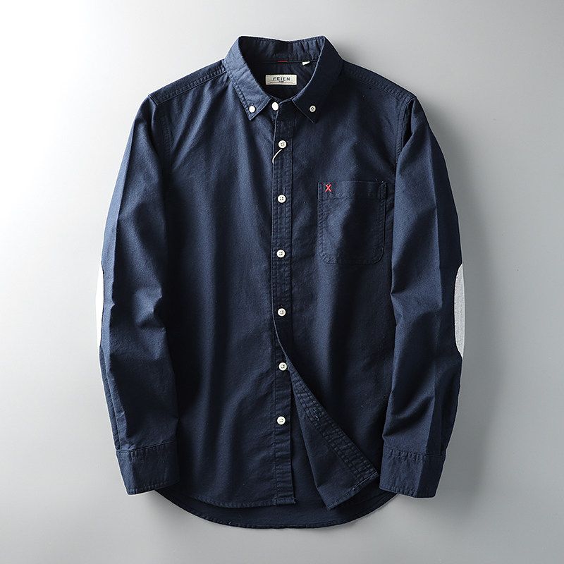 Cattle Goods Long Sleeve Export Original Elbow Patch Shirt Navy blue 3XL