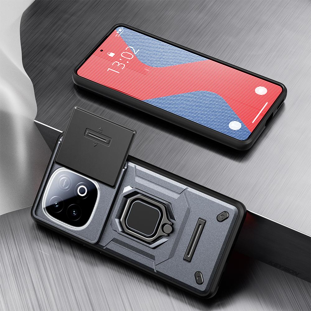 KEYSION Shockproof Armor Case for for IQOO Z10 Turbo Pro 5G Slide Camera Protection Ring Stand Phone Cover for IQOO Z10 Turbo 5G