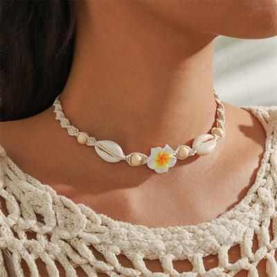 Collar Choker Bohemia de Conchas Marinas para Mujer Moda Verano Dulce Colgante de Flores Cuerda Tejida a Mano Cadena para el Cuello Accesorio de Joyería